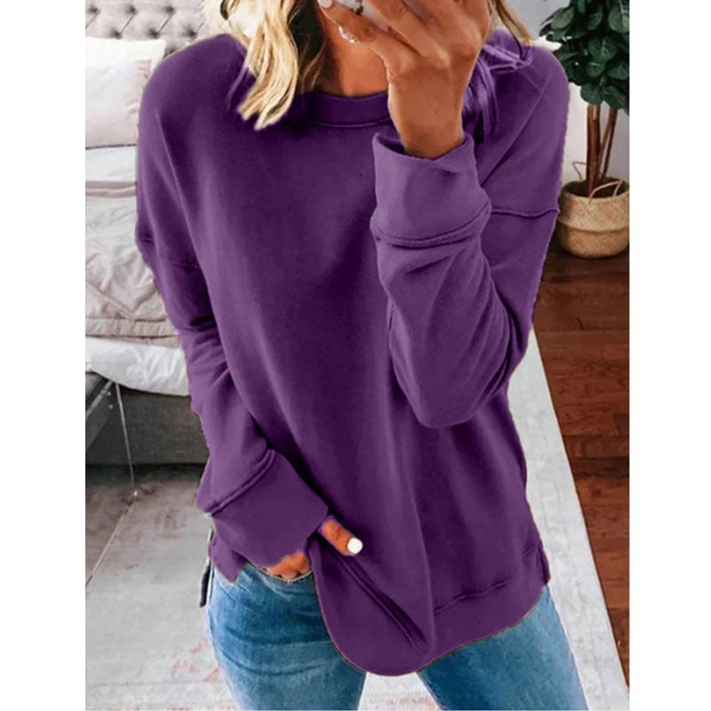 Womens Thin Pullover Solid Loose Long Sleeve Sweatshirts Image 4