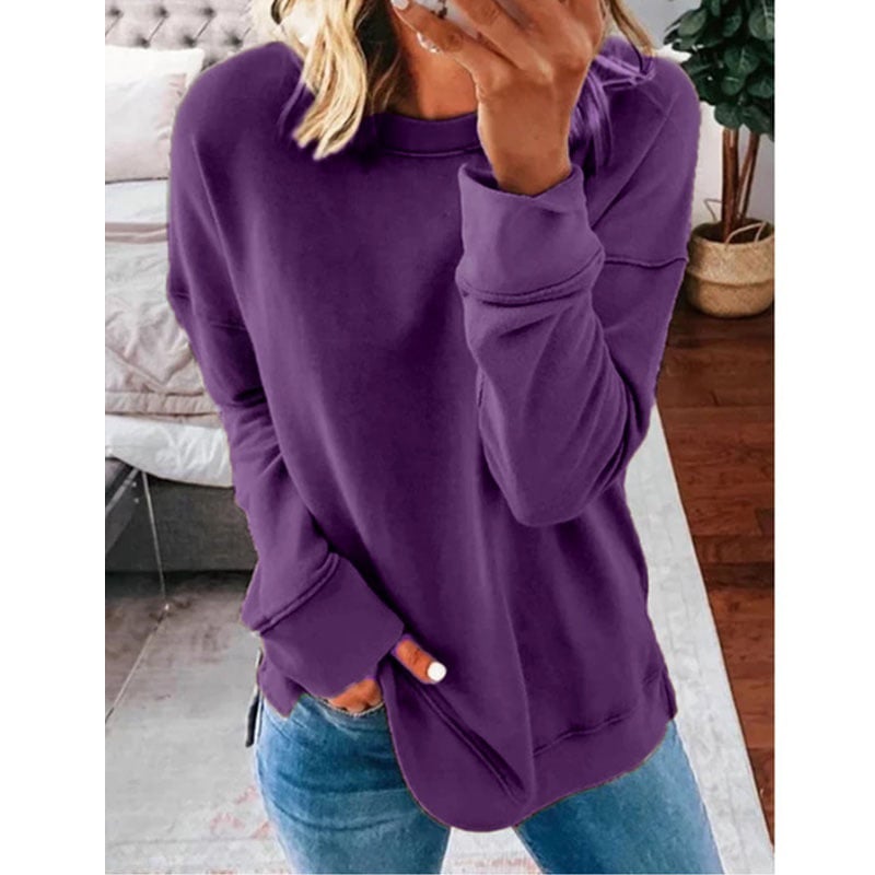 Womens Thin Pullover Solid Loose Long Sleeve Sweatshirts Image 1