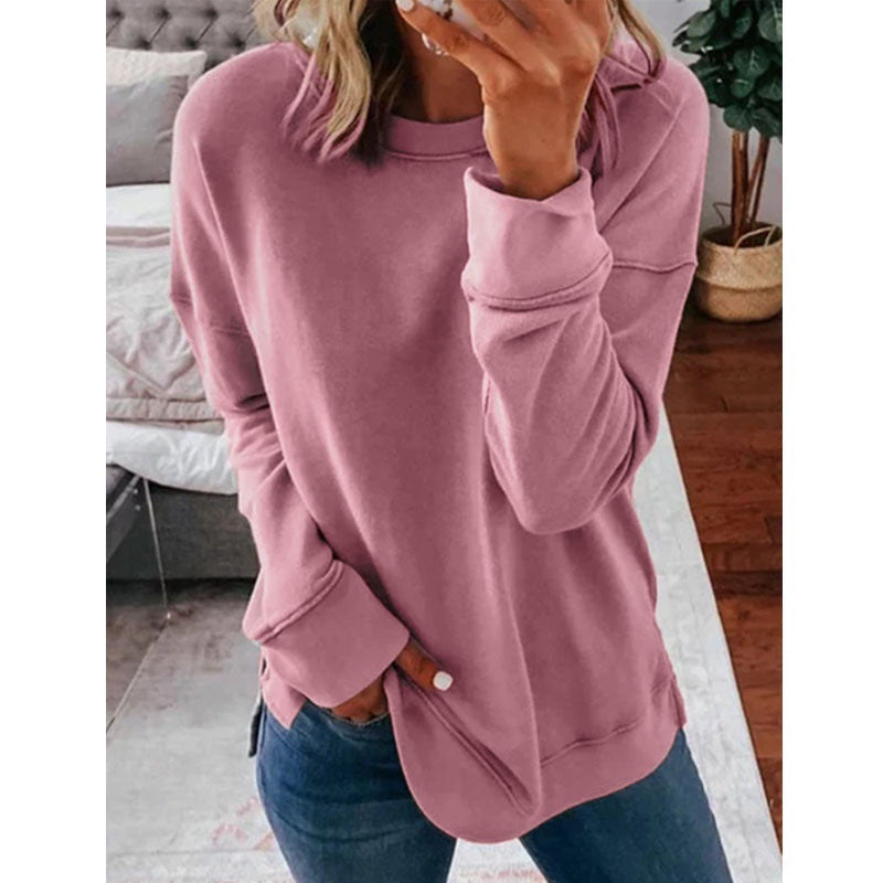 Womens Thin Pullover Solid Loose Long Sleeve Sweatshirts Image 6