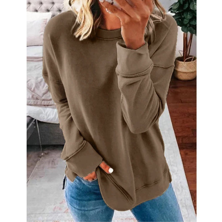 Womens Thin Pullover Solid Loose Long Sleeve Sweatshirts Image 7