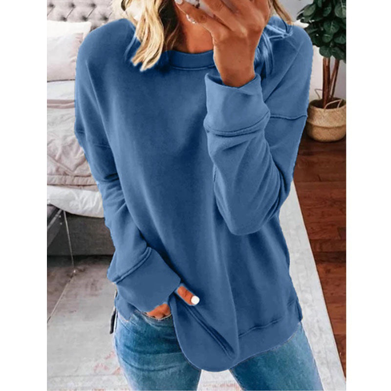 Womens Thin Pullover Solid Loose Long Sleeve Sweatshirts Image 8