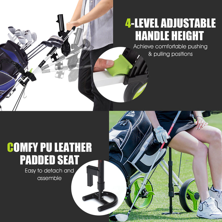 Foldable 3 Wheel Push Pull Golf Club Cart Trolley w/Seat Scoreboard Bag Swivel Image 6