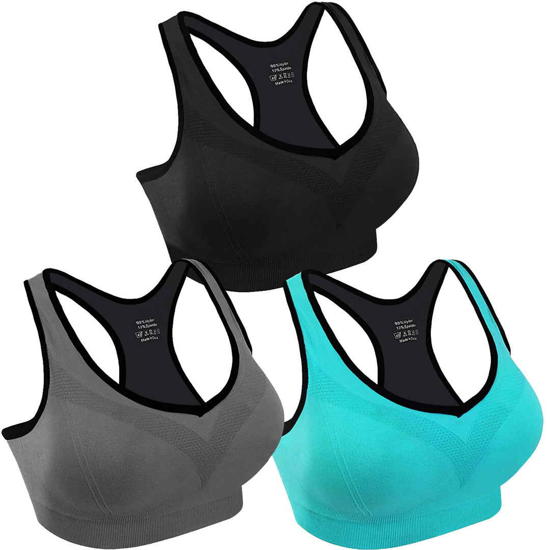 3 Packs Women Padded Sports Bras Yoga Fitness Push up Bra Female Top for Gym Running Workout Training Image 1