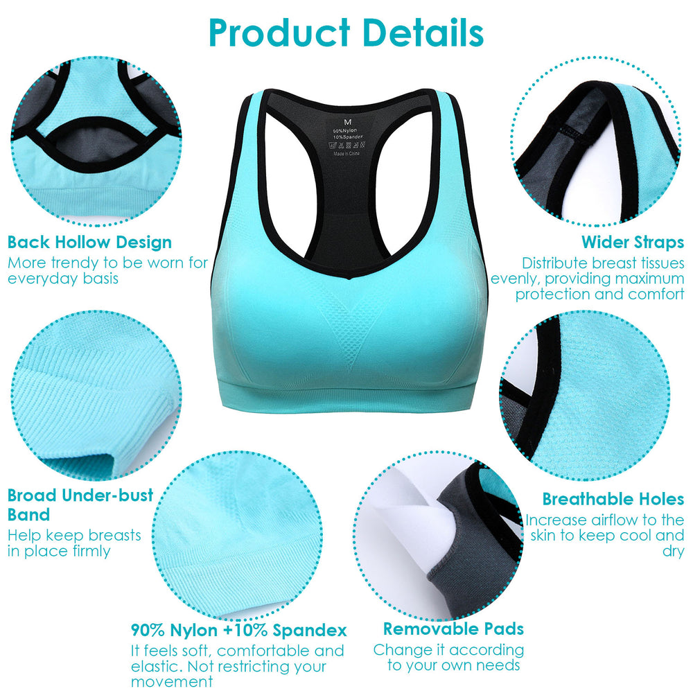 3 Packs Women Padded Sports Bras Yoga Fitness Push up Bra Female Top for Gym Running Workout Training Image 2