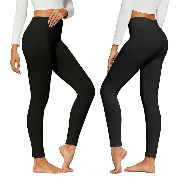 Womens High-Waist Fleece Lined Leggings Soft Stretchy Warm S-4X Black or Grey Image 3