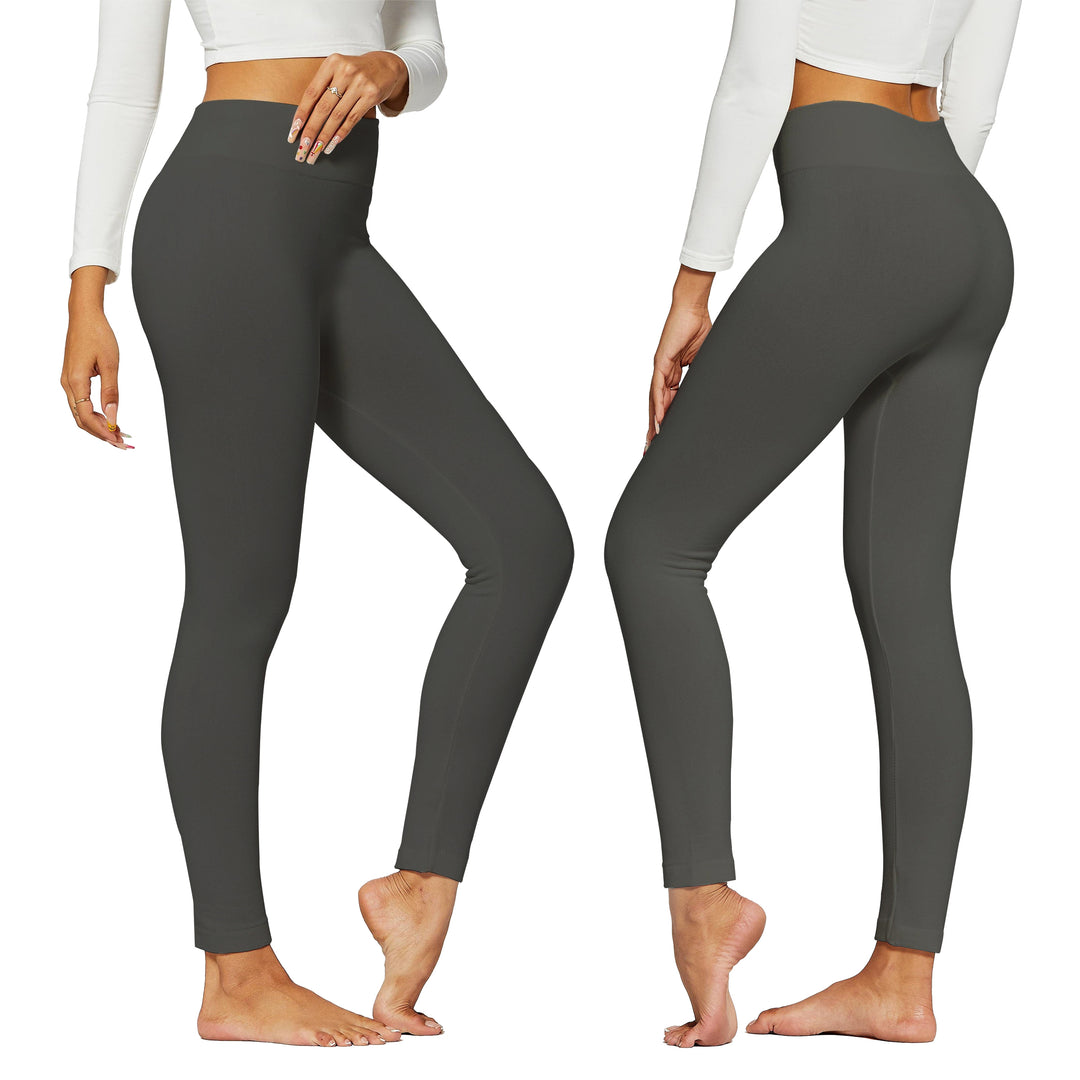 Womens High-Waist Fleece Lined Leggings Soft Stretchy Warm S-4X Black or Grey Image 6