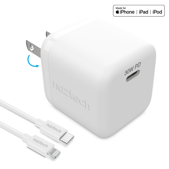 Naztech 30W PD Smart Chip Tech Wall Charger + USB-C to MFI Cable 6ft (15544-HYP) Image 1