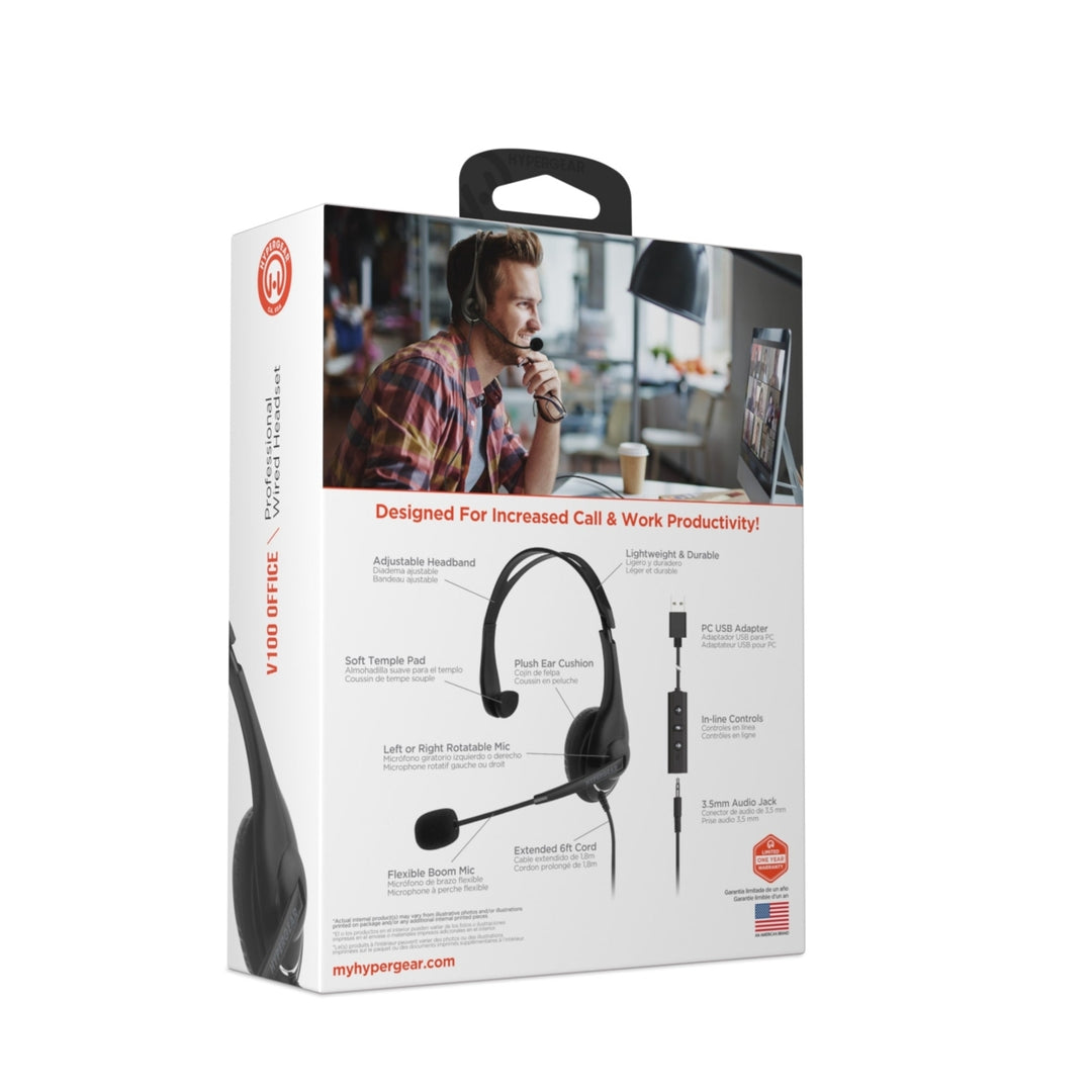 HyperGear V100 Office Professional Wired Headset w 6 Ft Cord (15525-HYP) Image 10