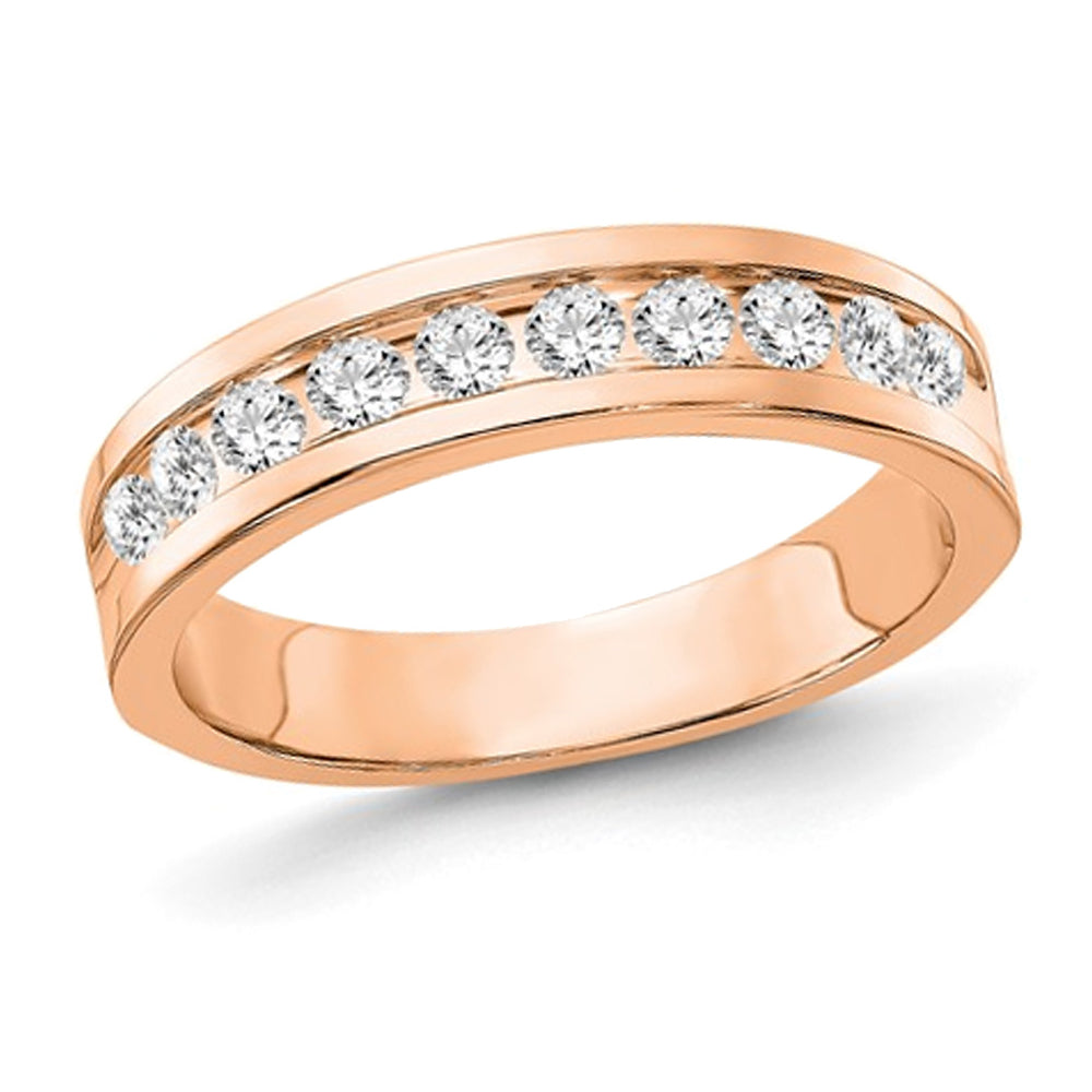 Mens 9/10 Carat (ctw Color G-H SI1-SI2) Lab-Grown Diamond Wedding Band Ring in 10K Rose Gold Image 1