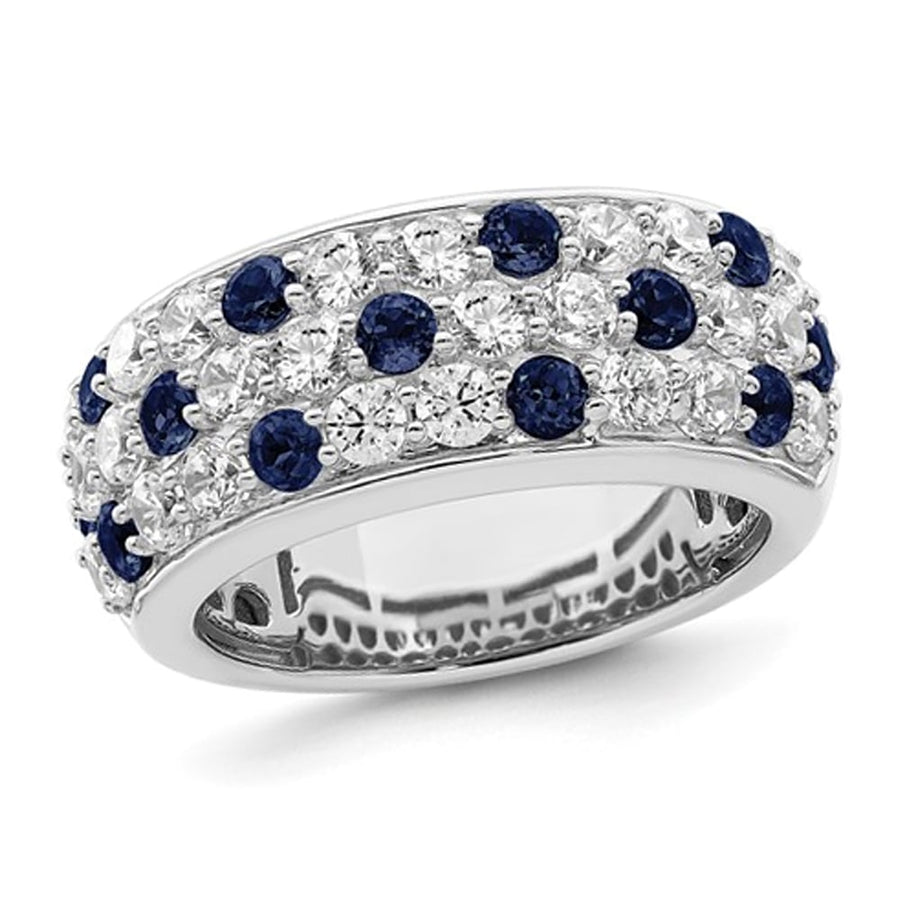 1.50 Carat (ctw VS2-SI1 D-E-F) Lab-Grown Diamond Premium Ring in 14K White Gold with Blue Sapphires (SIZE 7) Image 1