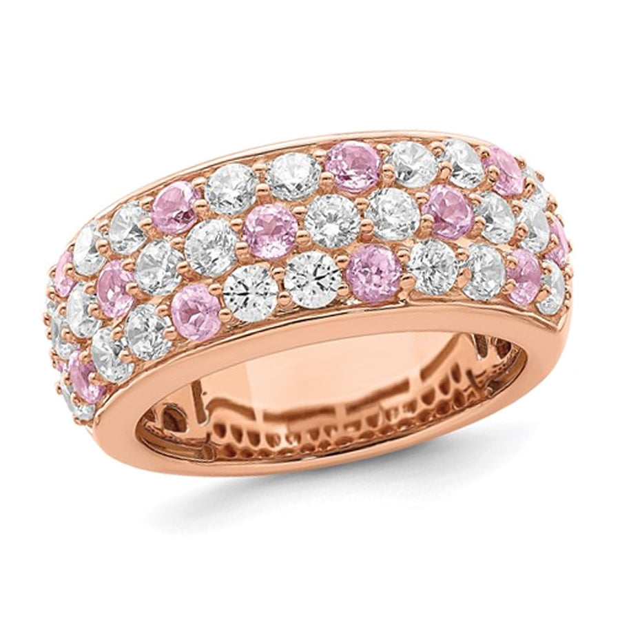 1.50 Carat (ctw VS2-SI1 D-E-F) Lab-Grown Diamond Premium Ring in 14K Rose Gold with Pink Sapphires Image 1