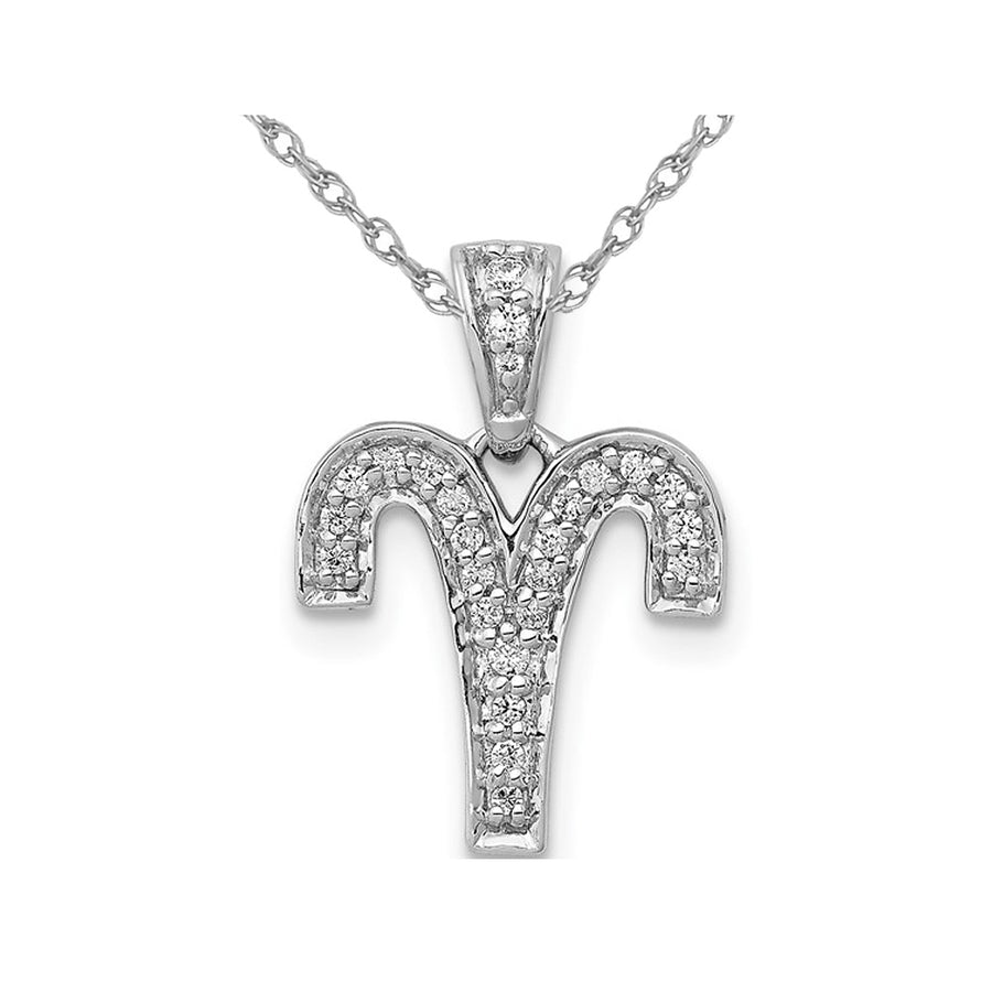 1/10 Carat (ctw) Diamond ARIES Charm Zodiac Astrology Pendant Necklace in 14K White Gold with Chain Image 1