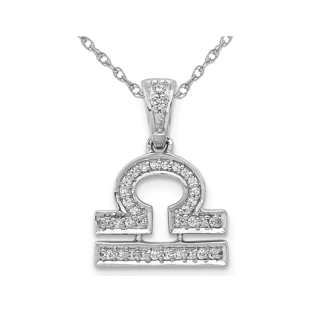 1/8 Carat (ctw) Diamond LIBRA Charm Zodiac Astrology Pendant Necklace in 14K White Gold with Chain Image 1