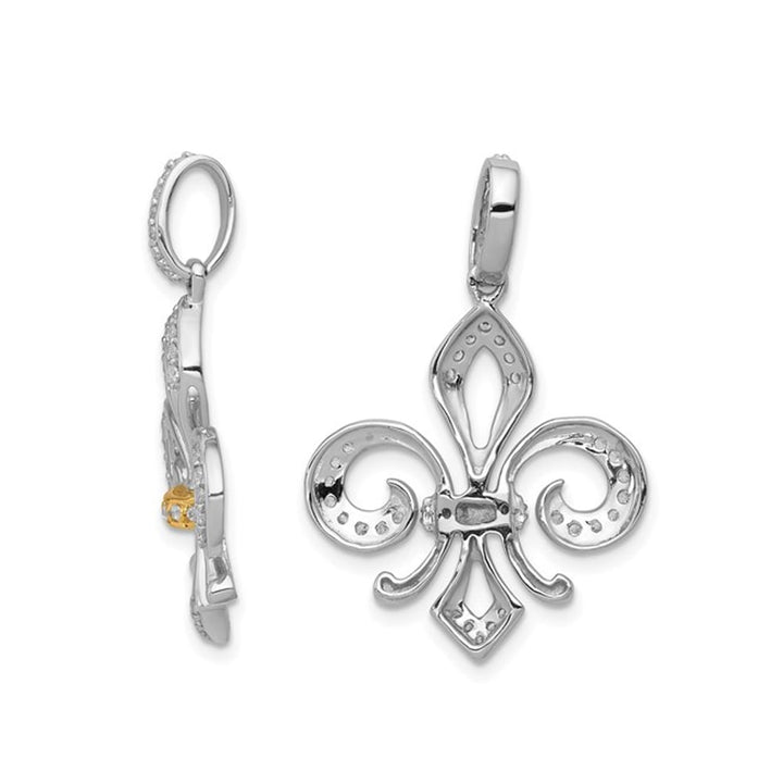 1/5 Carat (ctw) Diamond Fleur De Lis Pendant Necklace in 14k White Gold with Chain Image 3