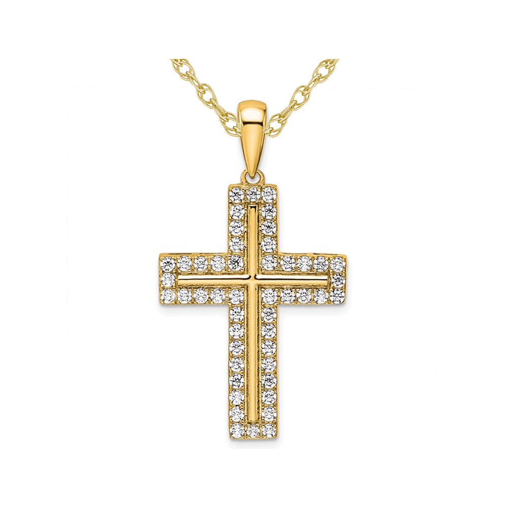 1.00 Carat (ctw VS2-SI1D-E-F) Lab-Grown Diamond Cross Pendant Necklace in 14K Yellow Gold with Chain Image 1