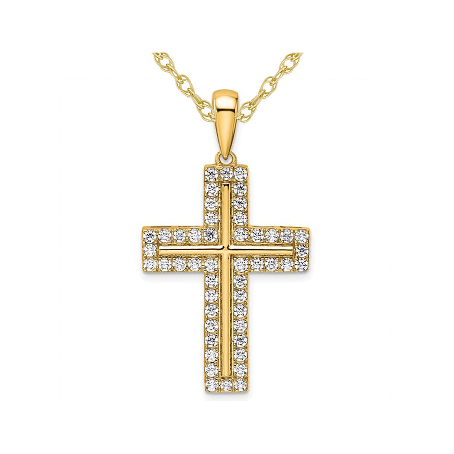 1.00 Carat (ctw VS2-SI1D-E-F) Lab-Grown Diamond Cross Pendant Necklace in 14K Yellow Gold with Chain Image 1