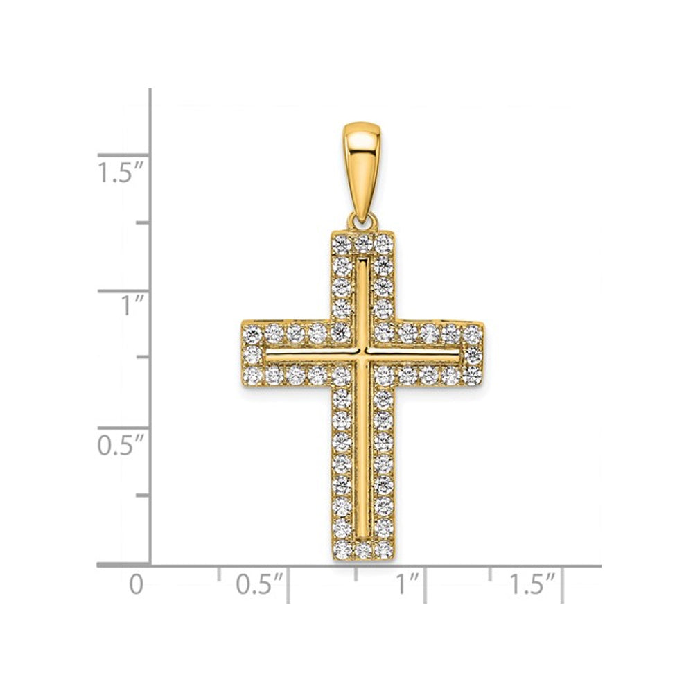 1.00 Carat (ctw VS2-SI1D-E-F) Lab-Grown Diamond Cross Pendant Necklace in 14K Yellow Gold with Chain Image 2