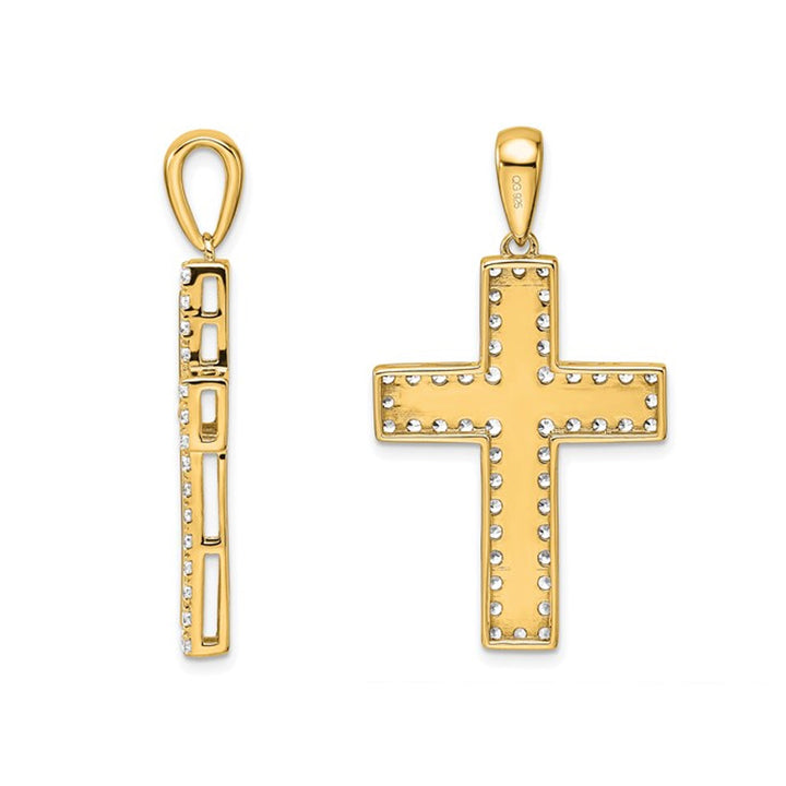 1.00 Carat (ctw VS2-SI1D-E-F) Lab-Grown Diamond Cross Pendant Necklace in 14K Yellow Gold with Chain Image 3