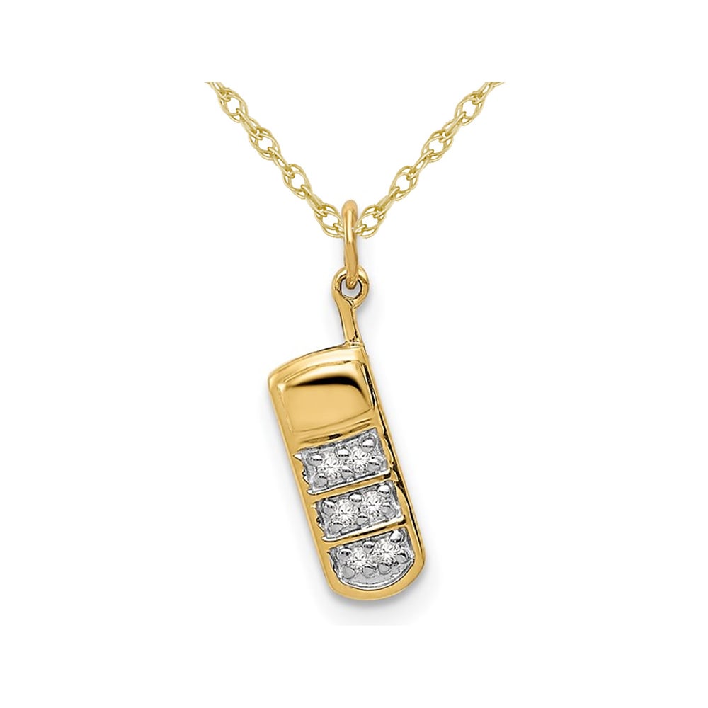 Accent Diamond Cell Phone Charm Pendant Necklace in 14K Yellow Gold with Chain Image 1