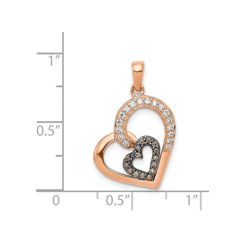 1/5 Carat (ctw) Champagne Diamond Heart Pendant Necklace in 14K Rose Pink Gold with Chain Image 2