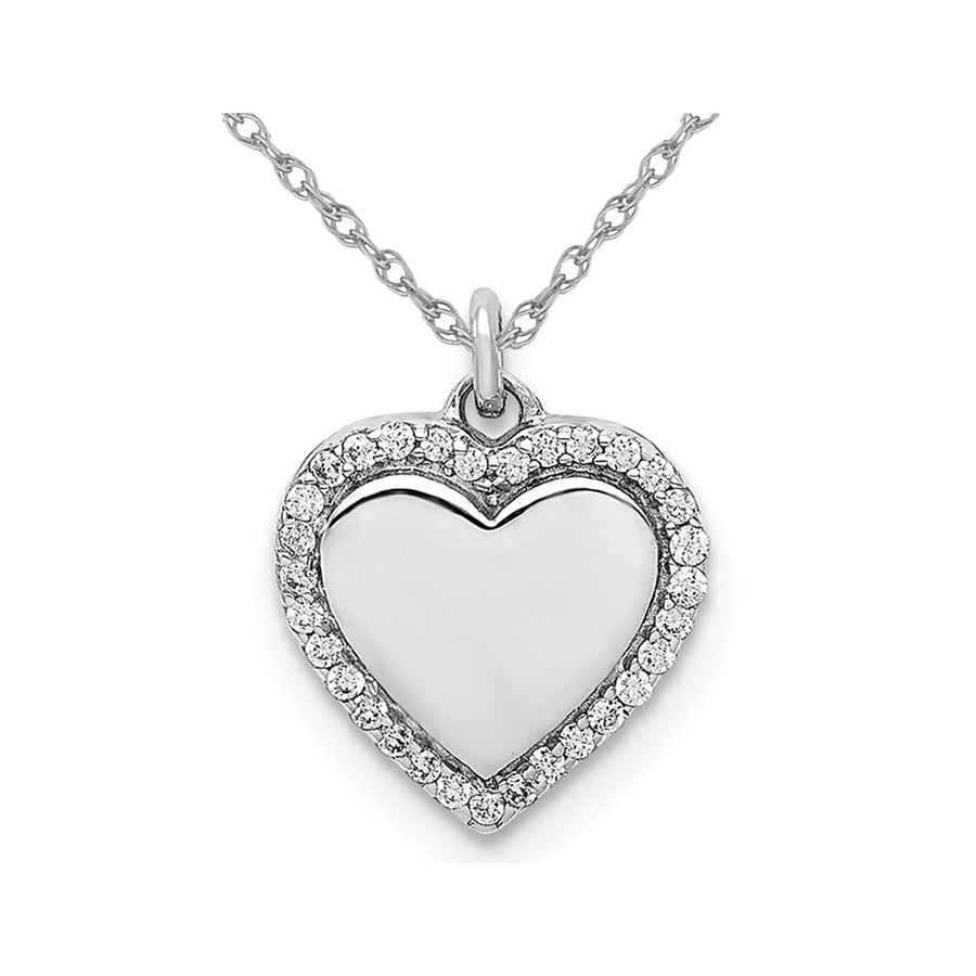 1/10 Carat (ctw) Diamond Polished Heart Pendant Necklace in 14K White Gold with Chain Image 1