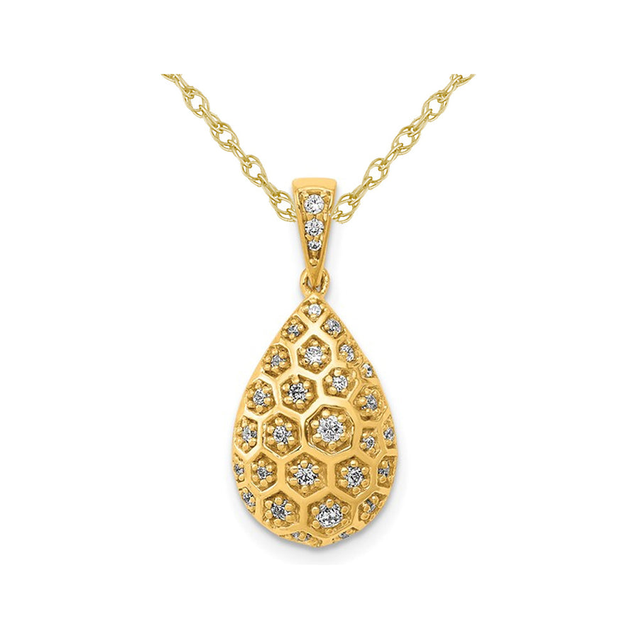1/5 Carat (ctw) Diamond Drop Honeycomb Pendant Necklace in 14K Yellow Gold with Chain Image 1