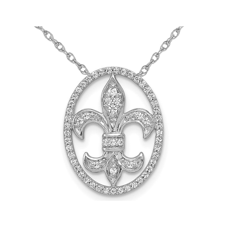 1/5 Carat (ctw) Diamond Fleur De Lis Oval Pendant Necklace in 14k White Gold with Chain Image 1