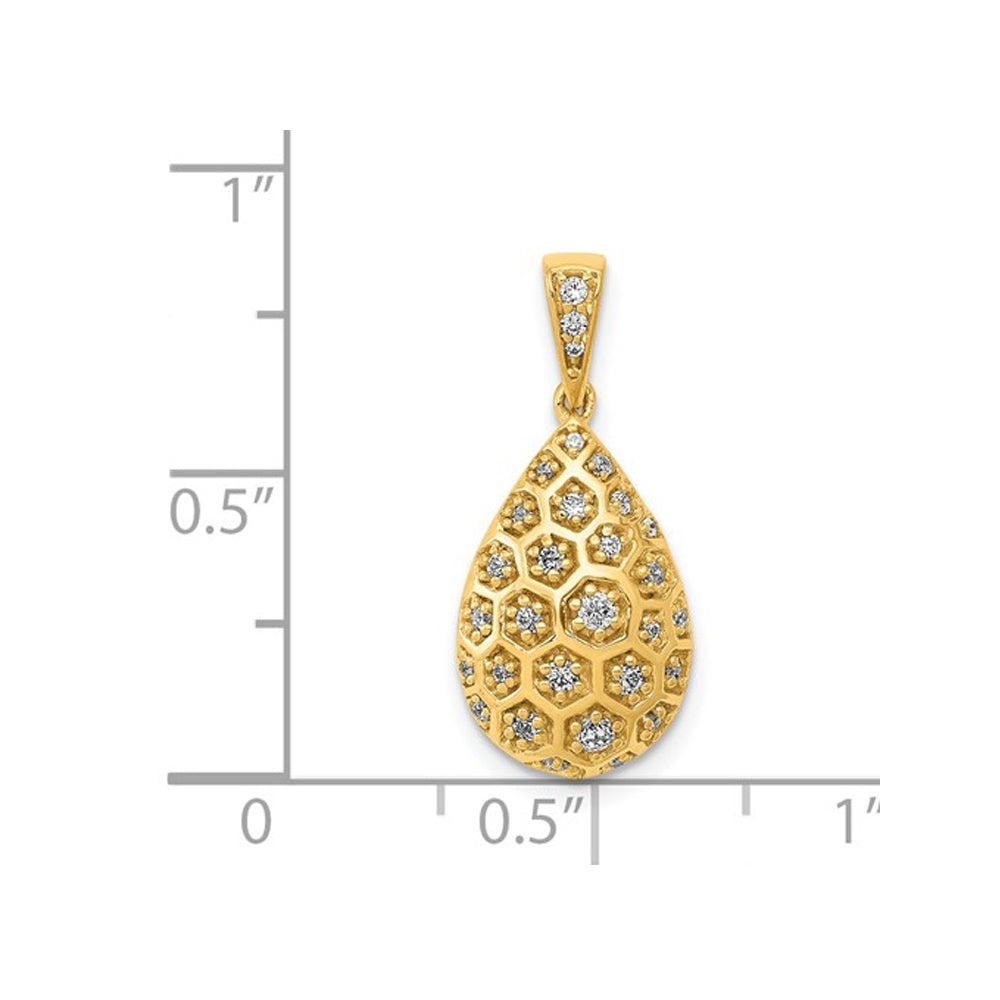 1/5 Carat (ctw) Diamond Drop Honeycomb Pendant Necklace in 14K Yellow Gold with Chain Image 2