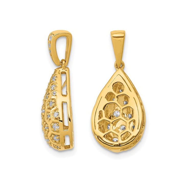 1/5 Carat (ctw) Diamond Drop Honeycomb Pendant Necklace in 14K Yellow Gold with Chain Image 3