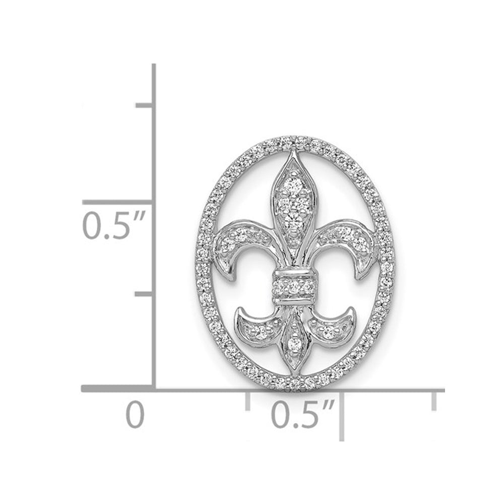 1/5 Carat (ctw) Diamond Fleur De Lis Oval Pendant Necklace in 14k White Gold with Chain Image 2