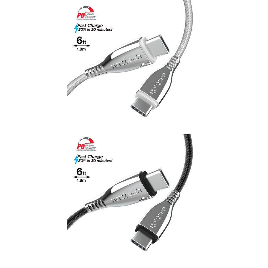 Naztech Titanium USB-C to USB-C Braided Cable 6ft Image 1