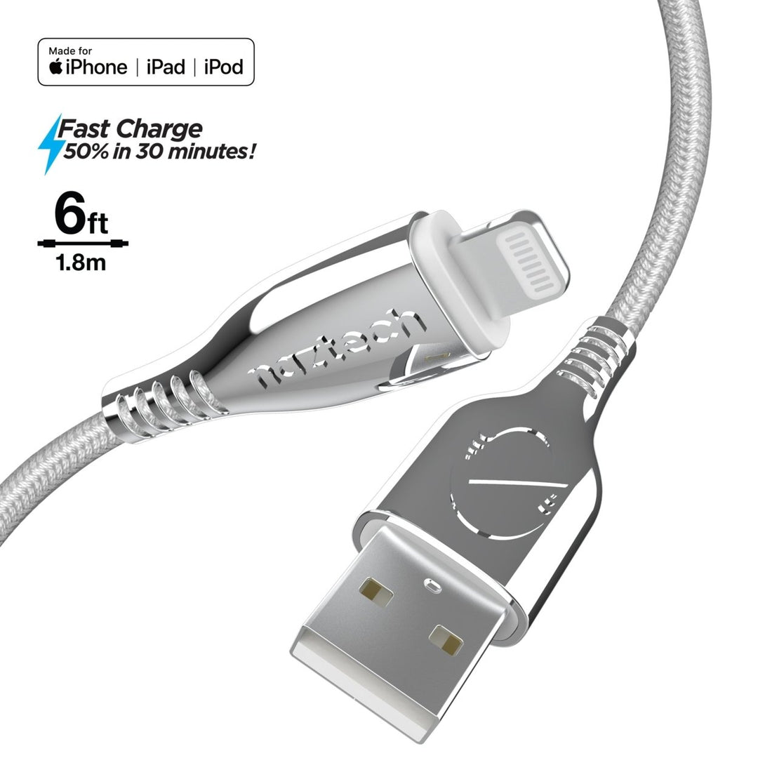 Naztech Titanium USB to MFi Lightning Braided Cable 6ft Image 1