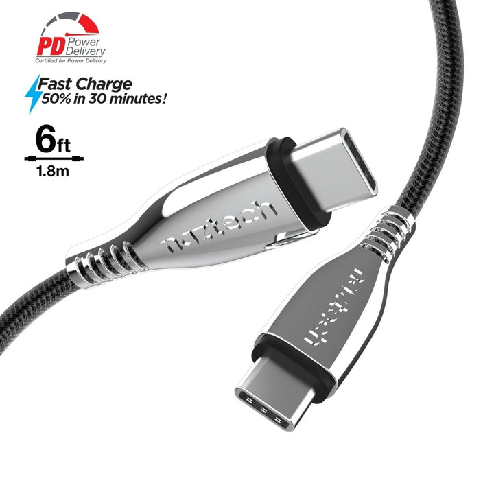 Naztech Titanium USB-C to USB-C Braided Cable 6ft Image 1