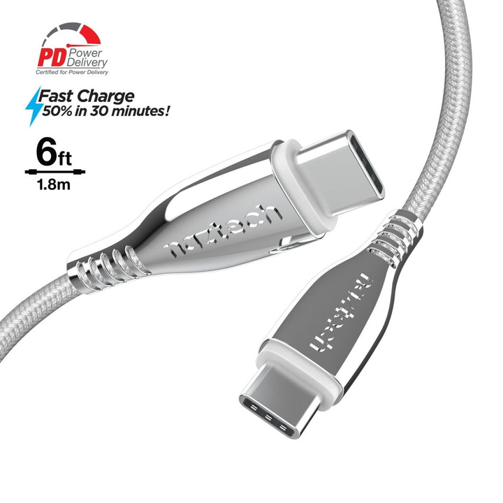 Naztech Titanium USB-C to USB-C Braided Cable 6ft Image 1