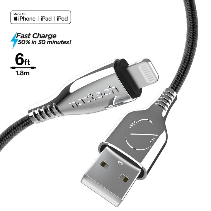 Naztech Titanium USB to MFi Lightning Braided Cable 6ft Image 4