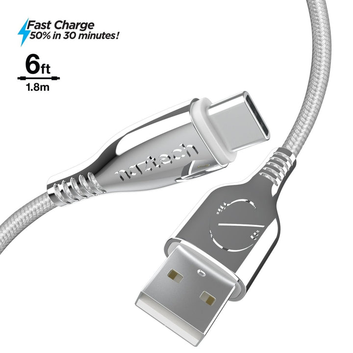 Naztech Titanium USB to USB-C Braided Cable 6ft Image 1