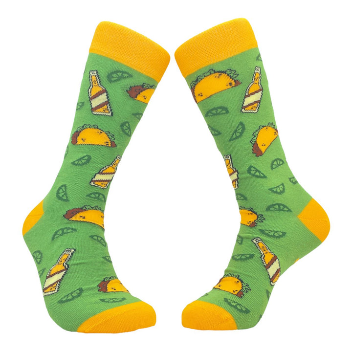 Mens Tacos And Beer Socks Funny Cinco De Mayo Taco Tuesday Vintage Novelty Footwear Image 1