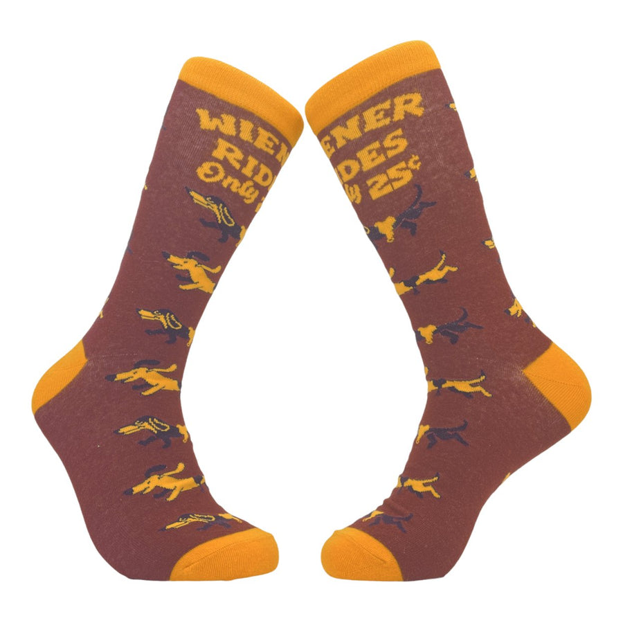 Mens Wiener Rides Socks Funny Dachshund Pet Puppy Lover Novelty Footwear Image 1