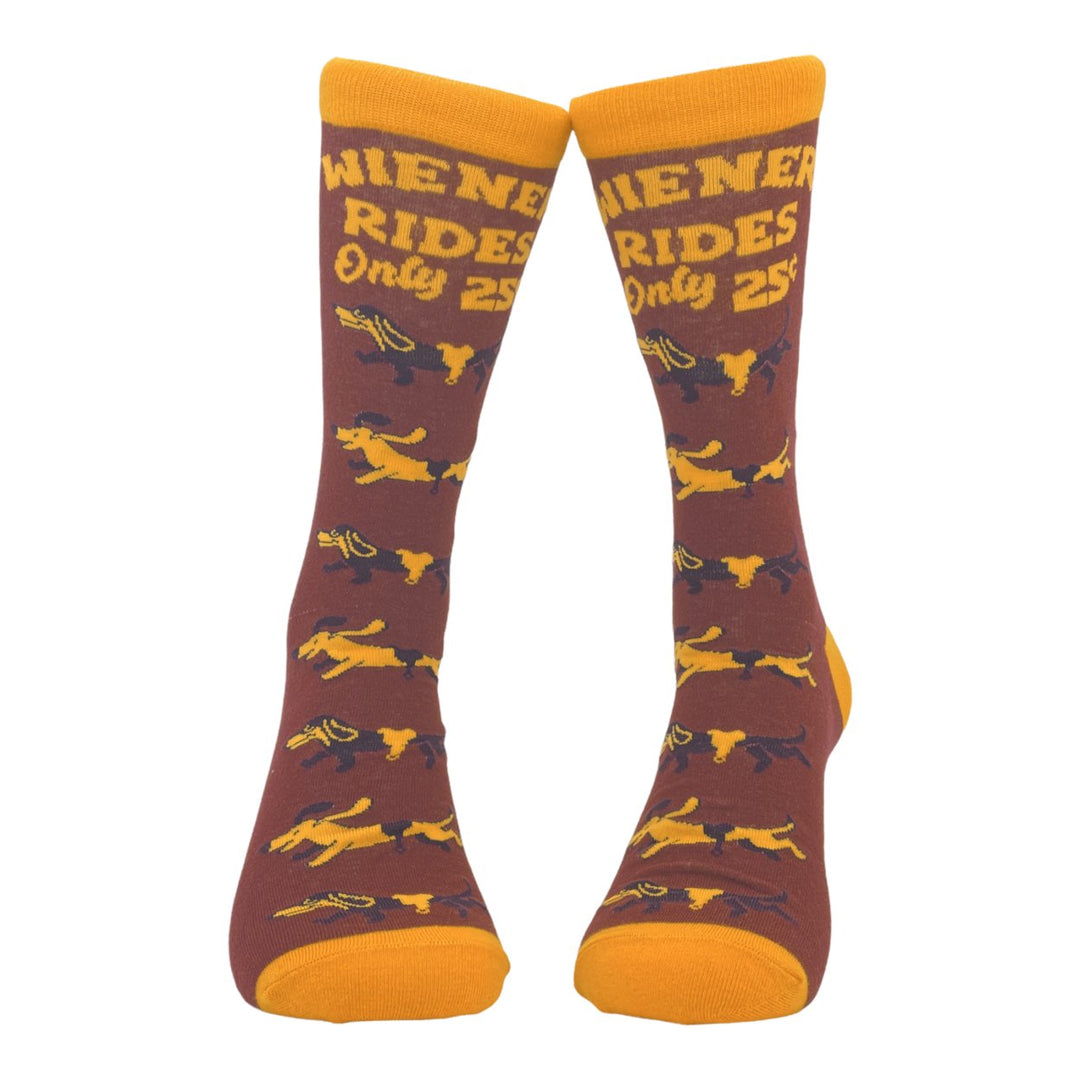 Mens Wiener Rides Socks Funny Dachshund Pet Puppy Lover Novelty Footwear Image 2