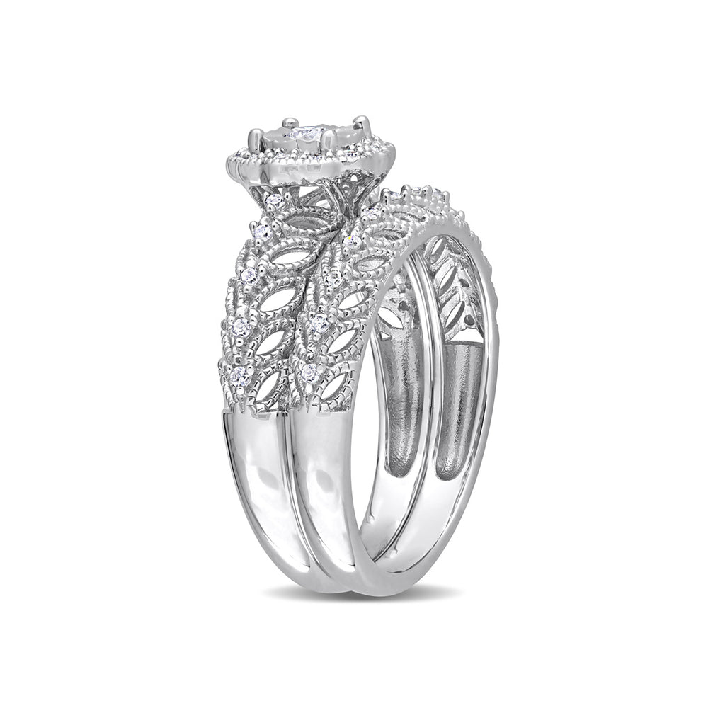 1/4 Carat (ctw) Diamond Engagement Bridal Ring and Wedding Band Set in Sterling Silver Image 2