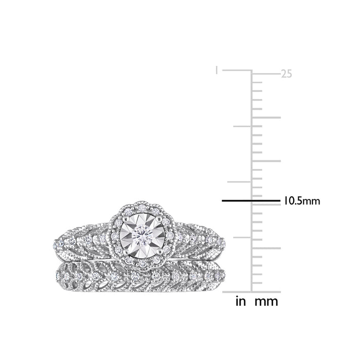 1/4 Carat (ctw) Diamond Engagement Bridal Ring and Wedding Band Set in Sterling Silver Image 3
