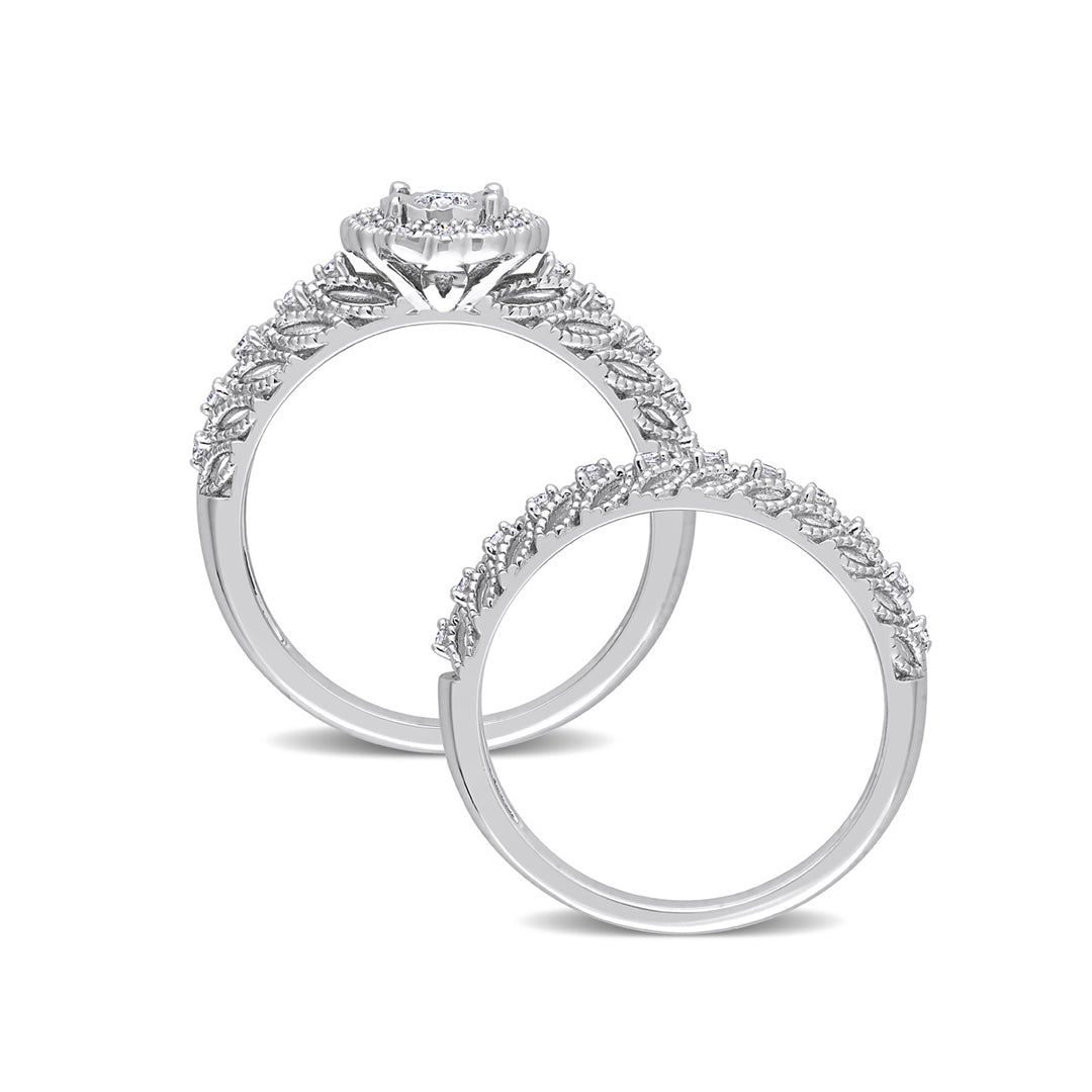 1/4 Carat (ctw) Diamond Engagement Bridal Ring and Wedding Band Set in Sterling Silver Image 4