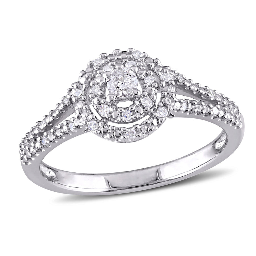 1/5 Carat (ctw) Diamond Split Shank Halo Ring in Sterling Silver Image 1