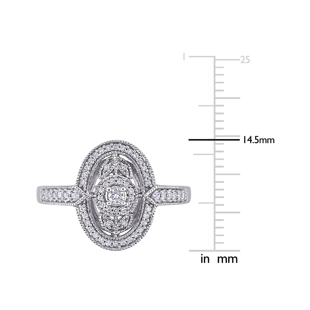 1/4 Carat (ctw) Diamond Oval Halo Ring in Sterling Silver Image 3