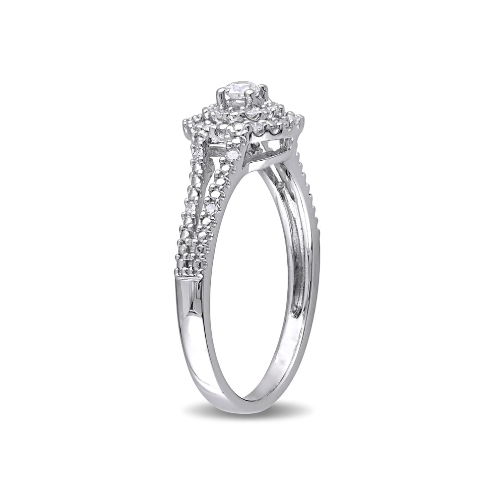 1/5 Carat (ctw) Diamond Split Shank Halo Ring in Sterling Silver Image 2