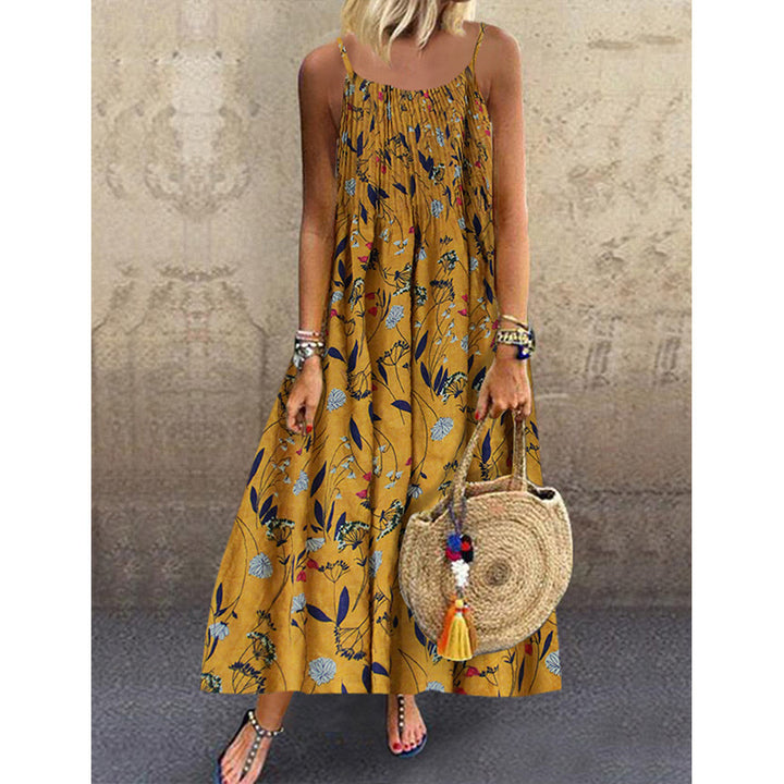 Cotton Linen Dress Printed Slip Dress Casual Mid-Length Beach Skirt Image 2