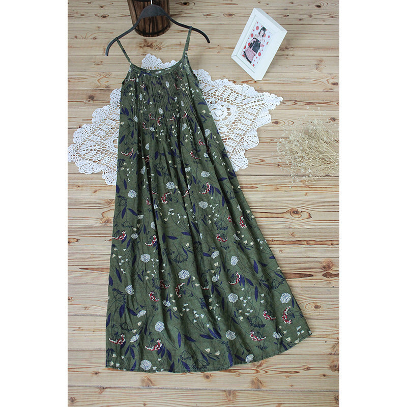 Cotton Linen Dress Printed Slip Dress Casual Mid-Length Beach Skirt Image 4