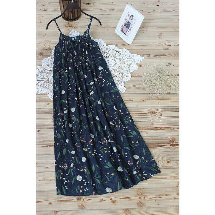 Cotton Linen Dress Printed Slip Dress Casual Mid-Length Beach Skirt Image 4