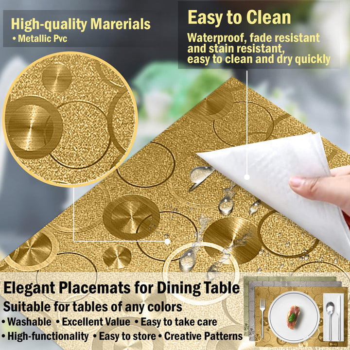 4-Piece: Non-Slip Heat Resistant Metallic Rectangular Place Mats for Dining Table 12 x 18" Image 4