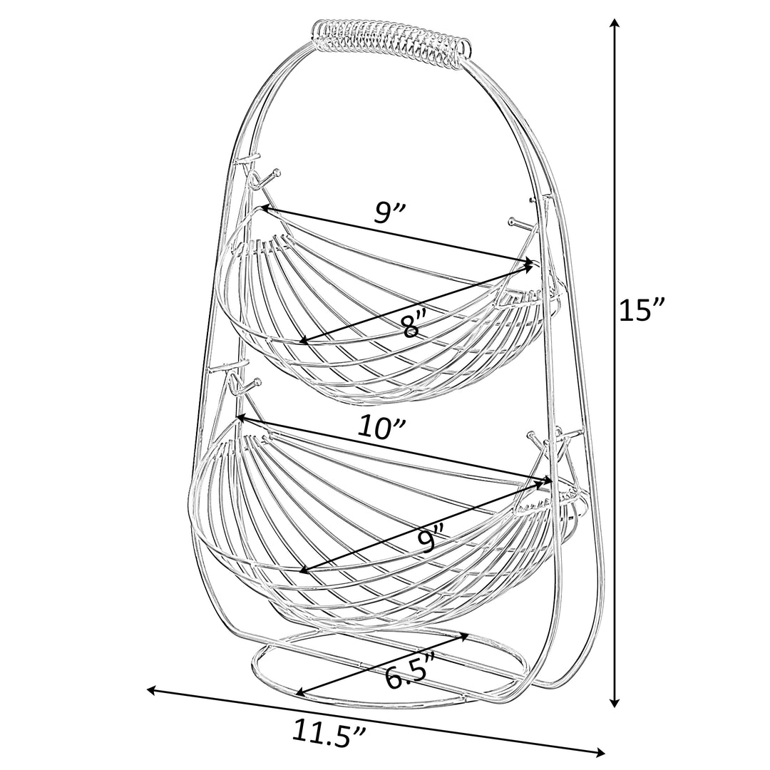 2 Tier Metal Fruit Holder Swing Basket for Kitchen Detachable Countertop Vegetables Storage Organizer with Display Image 7